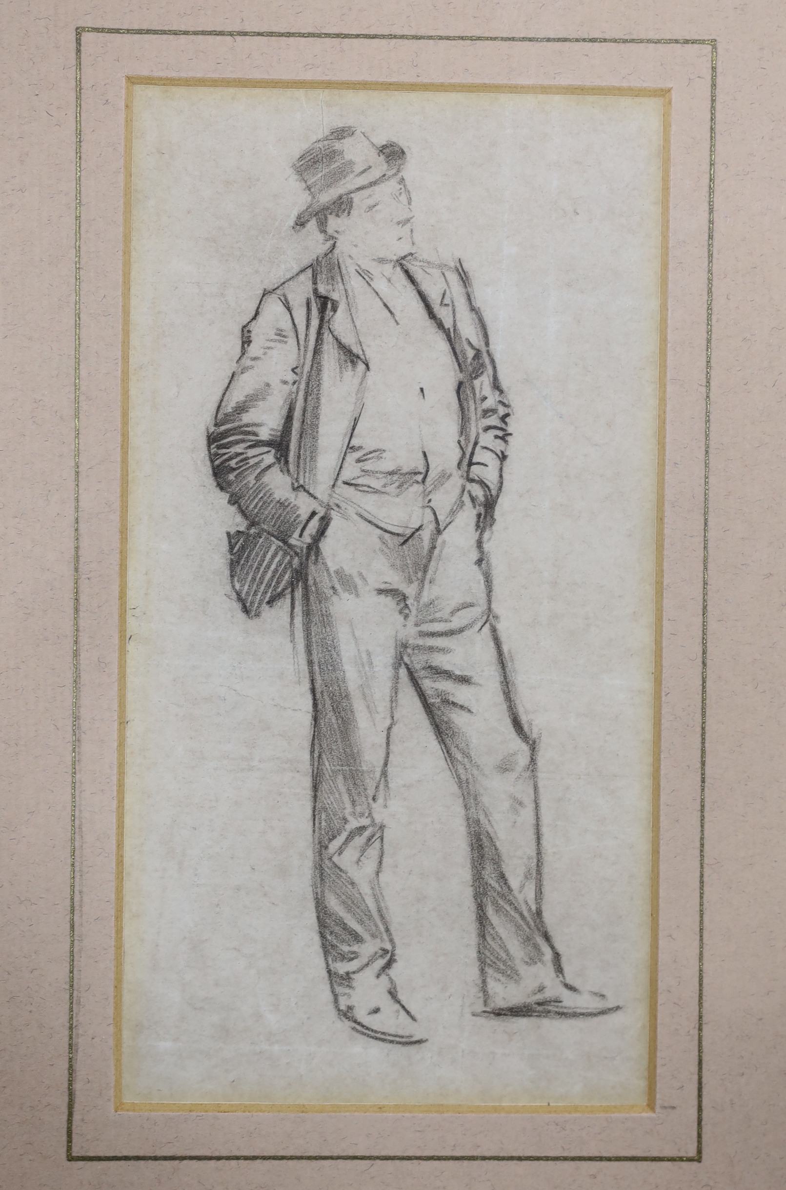 Philip William May R.I. (British, 1864-1903), pencil drawing, 'Morning Drinker, Mr Wilson Shaw', inscribed verso, 17 x 9cm